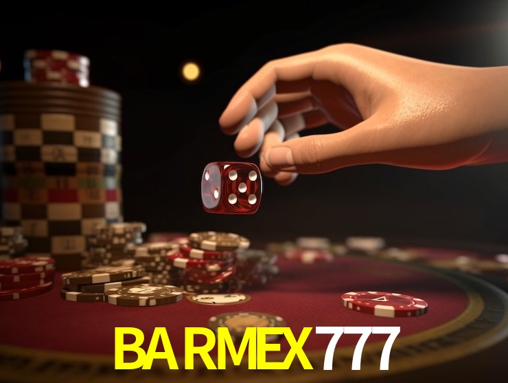 Escena dinámica inspirada en casino con iluminación BARMEX777, cartas, fichas e íconos de juegos digitales en un espacio moderno de juegos.